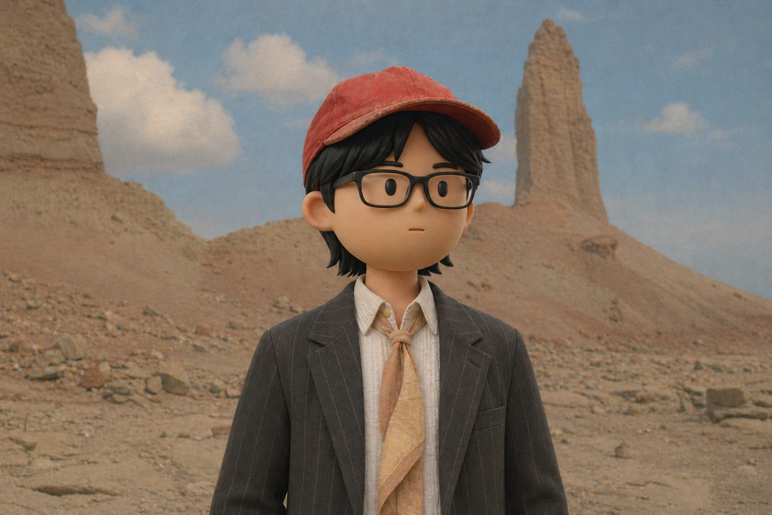 Desert portrait in pinstripe outfit avatar style